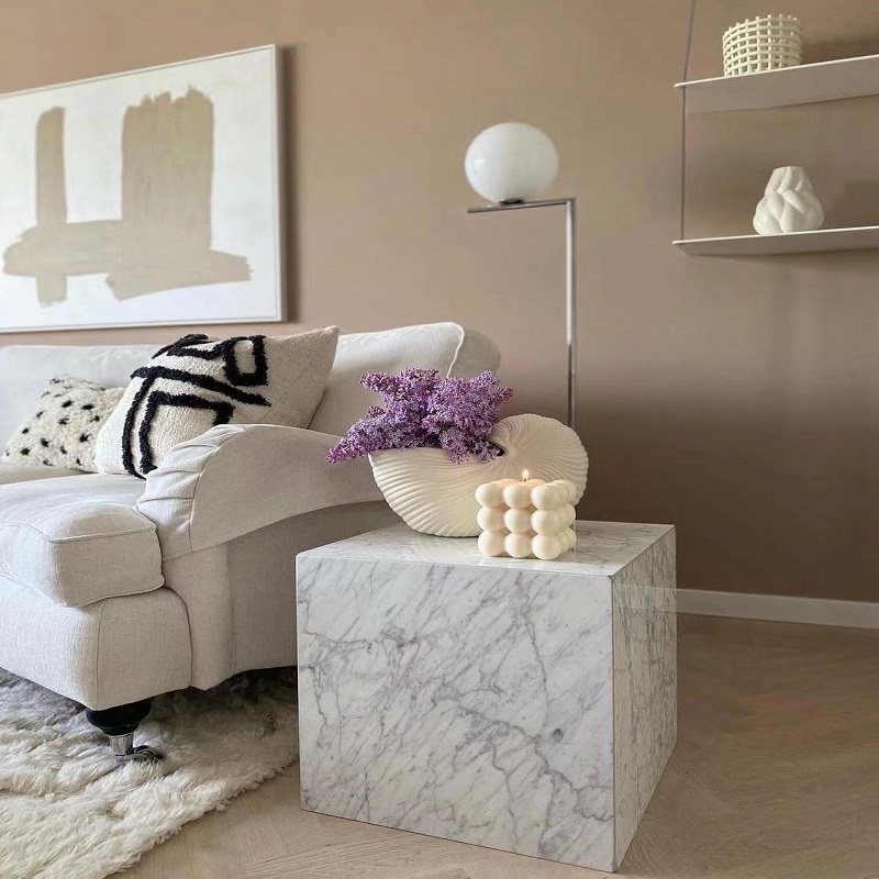 北欧风天然大理石立柱客厅咖啡桌茶几玄关雕塑展示台落地底座摆件