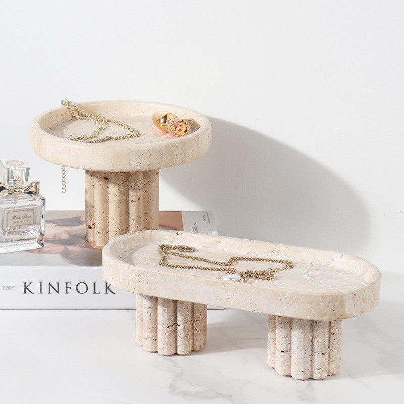 侘寂风黄洞石大理石高脚果盘玄关柜首饰样品间软装收纳托盘摆件,家居饰品,果盘/果篓,淘宝优惠券,粉丝福利购,淘宝优惠卷