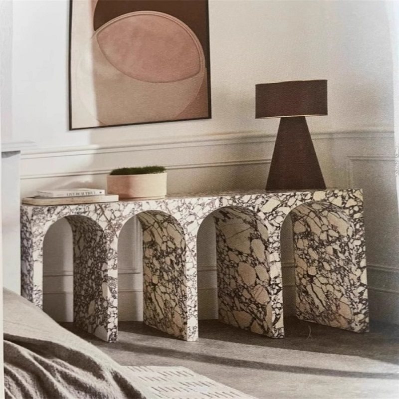 北欧风天然大理石宝格丽黄洞石玄关桌吧台客厅入户门装饰家具摆件