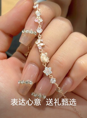 轻奢百搭小众送女友手饰花环银镀玫金色手链单条礼盒包装