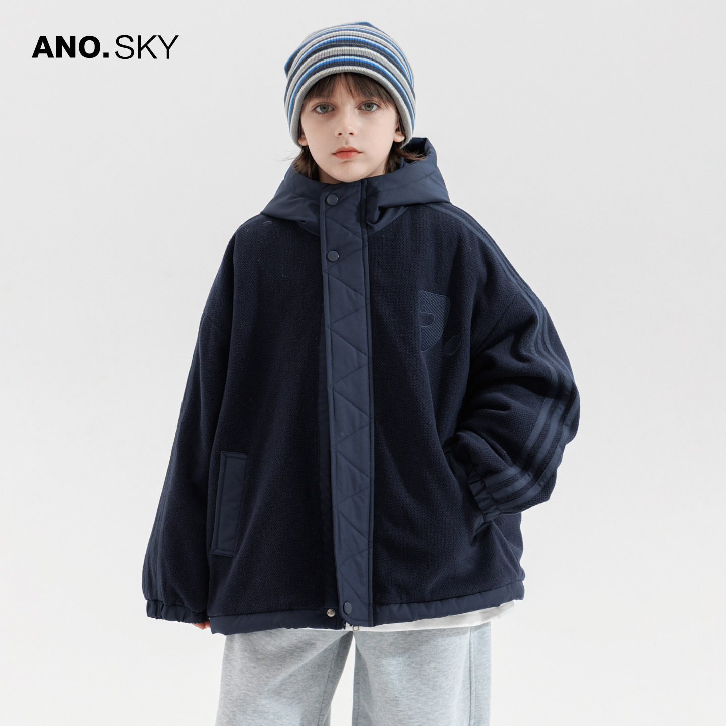 anothersky男童冬季加厚棉服2026新款儿童摇粒绒拼接夹棉保暖外套