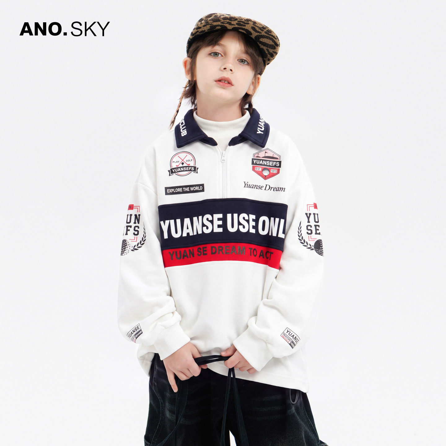 anothersky 男童秋季美式赛车服卫衣2026新款儿童秋装polo衫上衣