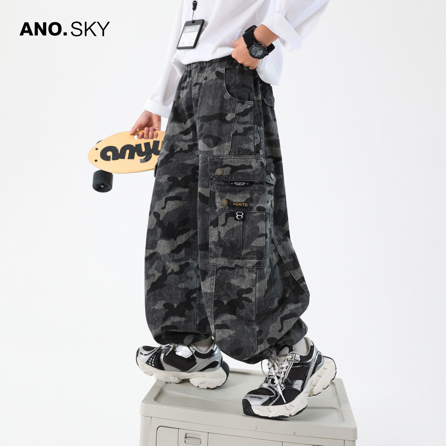 anothersky儿童秋装裤子男童迷彩工装裤2026新款秋季休闲运动长裤