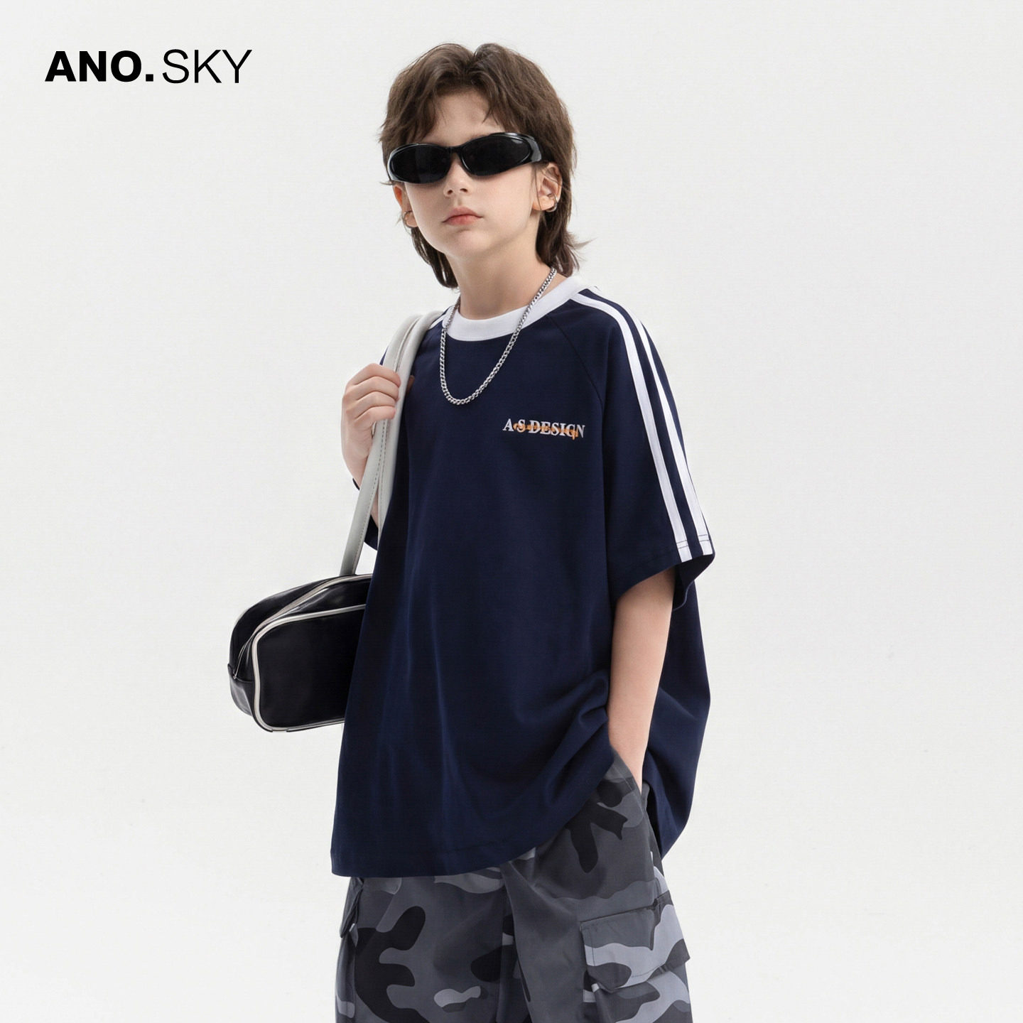 anothersky 男童夏装学院风撞色运动短袖t恤2026新款儿童冰感上衣
