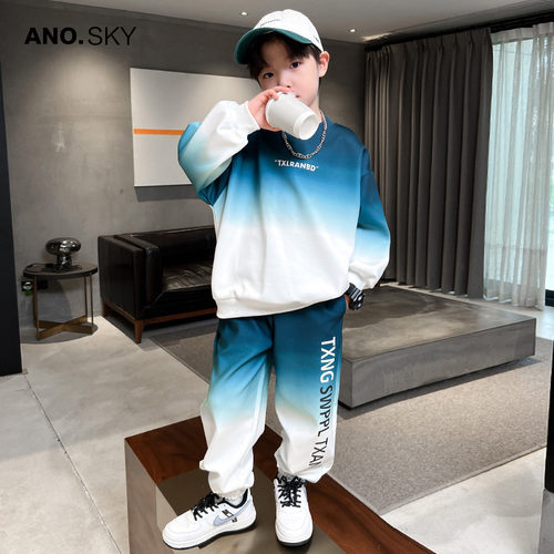 儿童装男童春装渐变卫衣套装