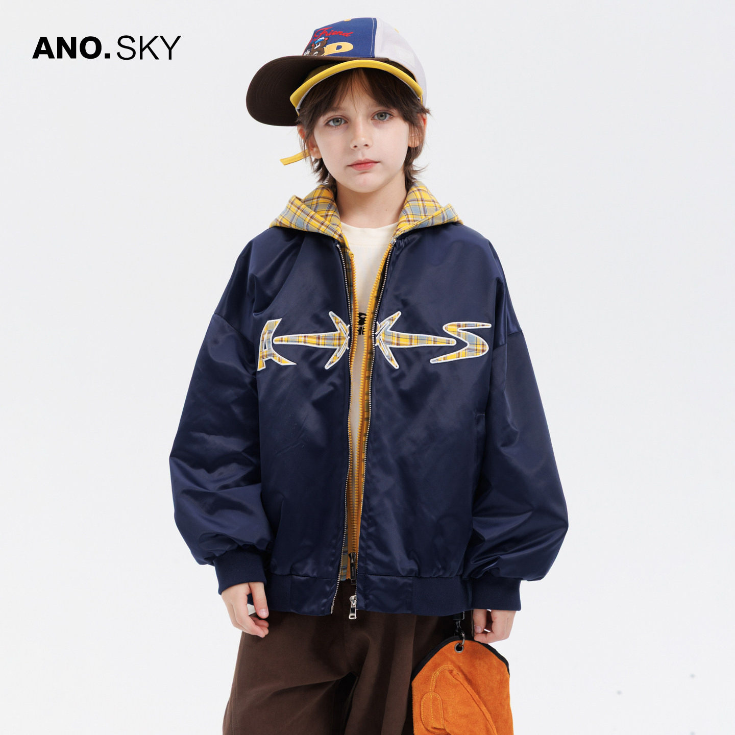 anothersky 男童秋冬季夹棉加厚假两件外套2026新款儿童棒球棉服