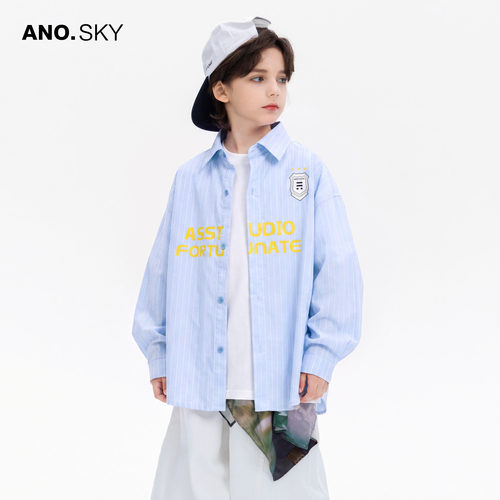 AS韩系蓝色条纹衬衫长袖衬衣外套