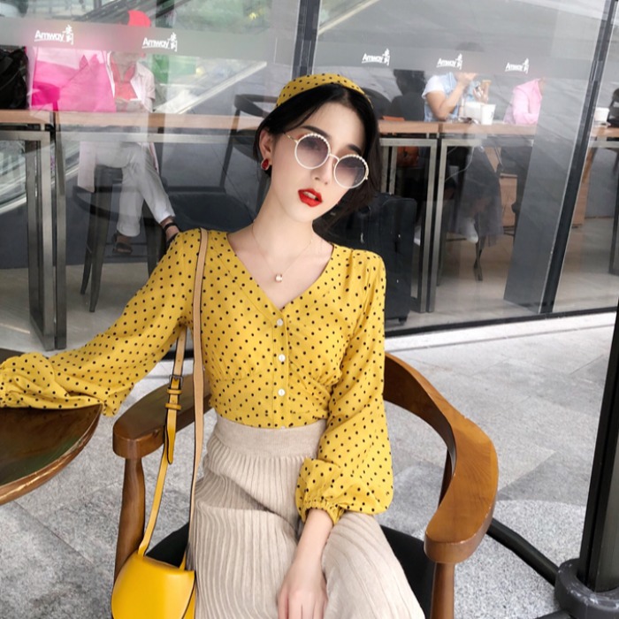 怀旧服装70 80年代复古港风衬衫女上衣港式波点衬衣服60高腰 花若语服装 淘优券