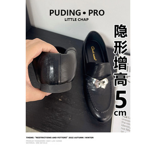 真皮版~内增高英伦风锁扣乐福鞋女法式圆头懒人单鞋真皮平底皮鞋