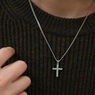 十字架项链 镶钻925银镀18k白金男女款 Heymen黑门 耀