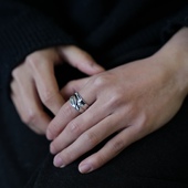 walk water Heymen黑门 行在水面 原创设计波纹刻字925银戒指