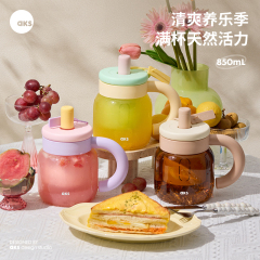 aks高硼硅玻璃水杯女大容量吸管杯2025新款高颜值果茶杯饮料杯子