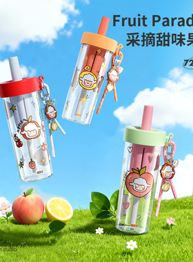 aks夏天食品级tritan水杯塑料杯子耐高温便携吸管杯女生大容量杯