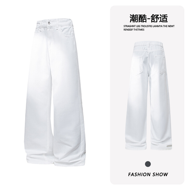 B221 美式ins高街暗黑宽松纯白色牛仔裤LK24414-特P36控68