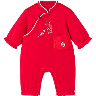 【商场同款】英氏婴儿哈衣2025新年服秋冬保暖夹棉女宝连体衣红色