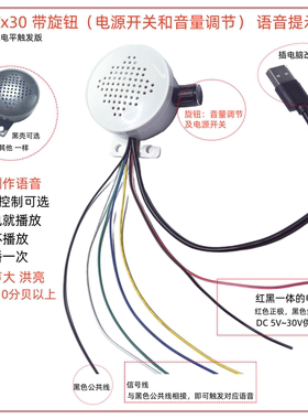 TX30带调音量旋钮开关语音提示器 4路低电平触发警告播放喇叭重复