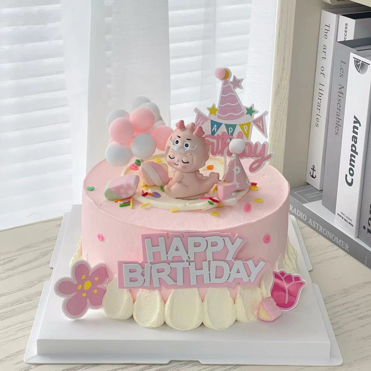 ins风龙宝宝周岁动物奶油生日生日/节日蛋糕