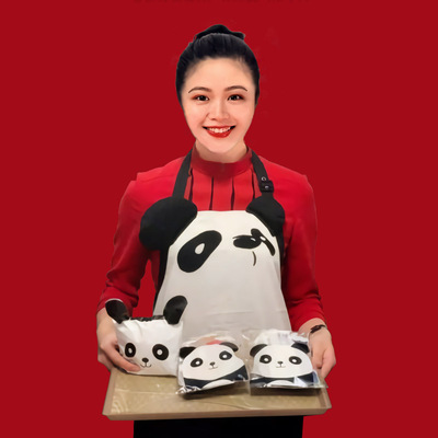 金央棉卡通是防水熊猫围裙新款