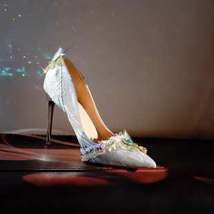 灵蝶六芒星lolita原创手作lo鞋18岁成人礼细闪精灵婚鞋花嫁高跟鞋