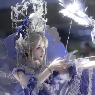 谢安然cp漫展lolita清冷古风仙气银色祥云头饰发冠圣母光环背板