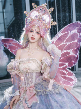 谢安然六芒星lolita芭比紫色蝴蝶精灵翅膀cp茶会摄影拍照走秀道具
