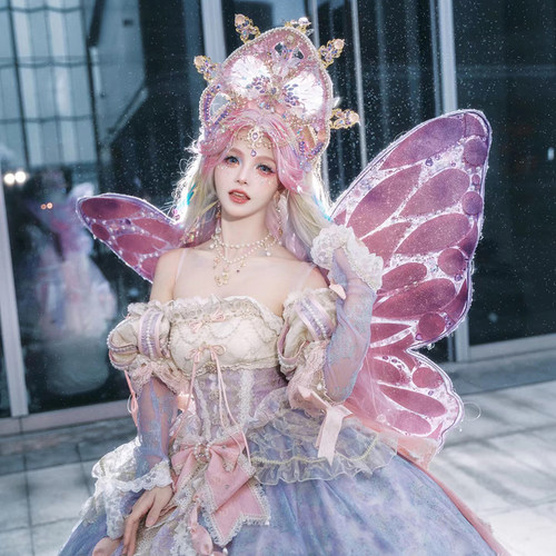 谢安然芭比紫色蝴蝶精灵头冠额链