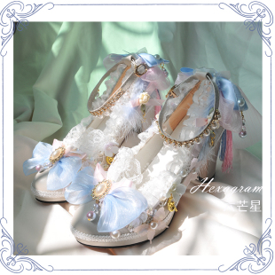 六芒星lolita原创手作鞋天国少女樱茶sax古典玩偶中华风花嫁lo鞋