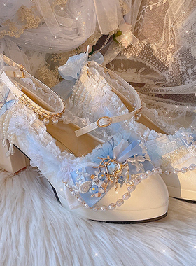 [白鹿衔花]六芒星原创lolita手作lo鞋中华风花嫁茶会高跟鞋圆头鞋