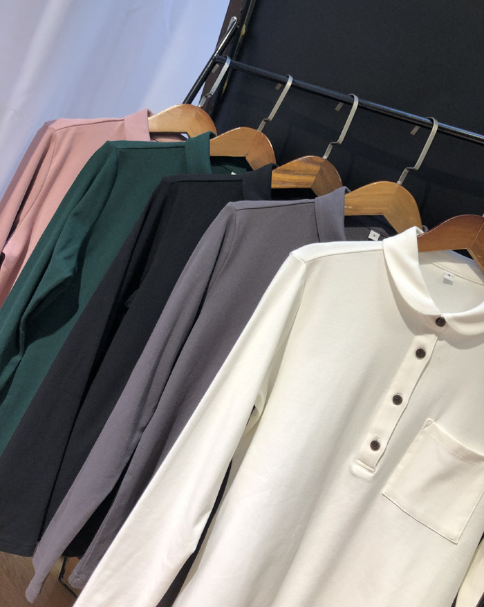 가을 겨울 여성용 일본 싱글 니트 코튼 탄성 소프트 하프 카디건 셔츠 인형 칼라 연령 감소 긴팔 셔츠 다용도