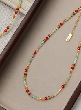 彩色天然石项链简约高级感多巴胺锁骨链配饰女轻奢不掉色颈链饰品