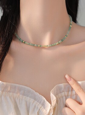 小众高级感东陵玉天然石项链女算盘珠串珠锁骨链新中式复古颈饰女