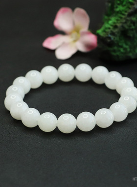 天然和田玉白玉手串玉石圆珠手链珠宝新疆和田玉老型珠精致轻奢