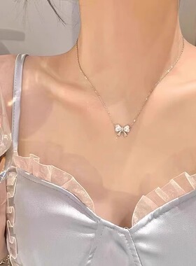 锆石项链女ins甜美轻奢气质2024新款蝴蝶结颈链小众设计感锁骨链