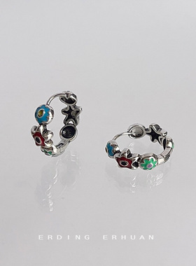 珐琅滴釉小众设计感眼睛耳扣复古小花时尚个性彩色高级感港风耳饰