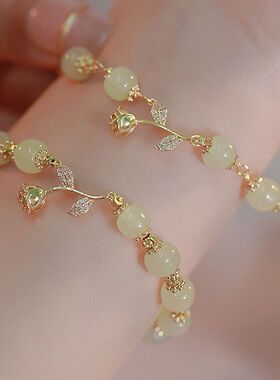 新款网红荆棘与玫瑰和田玉手链气质轻奢清新感手饰送闺蜜女友