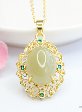 天然和田玉吊坠晴水料项链宫廷风玉石精工爆款精致小吊坠国风轻奢