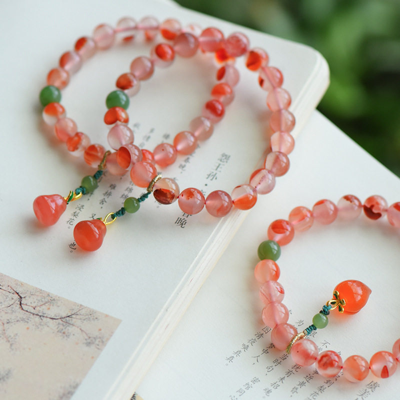 南红玛瑙桃梨冰飘荔枝冻手链约8mm单圈DIY女款糖果色简约饰品,饰品/流行首饰/时尚饰品新,手链,淘宝优惠券,粉丝福利购,淘宝优惠卷