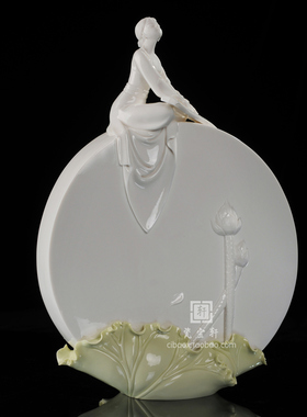 荷塘月色古典风抚琴居家德化白瓷