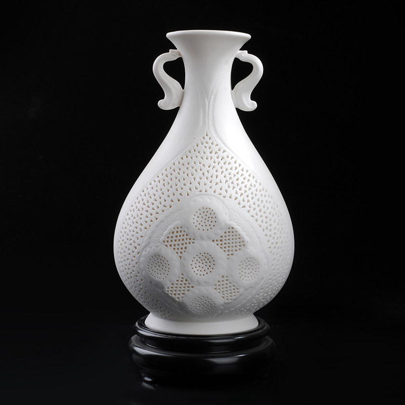 如意通花花瓶陶瓷德化白瓷陈明华陶瓷大师收藏名家手工花瓶摆件