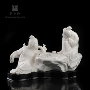 德化白瓷中式 春分棋 古典仕女美女人物雕塑家居办公商务工艺摆件
