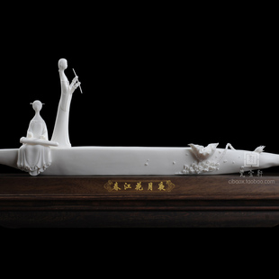 家居办公工艺品摆件礼品 德化白瓷古典仕女船人物雕塑 春江花月夜