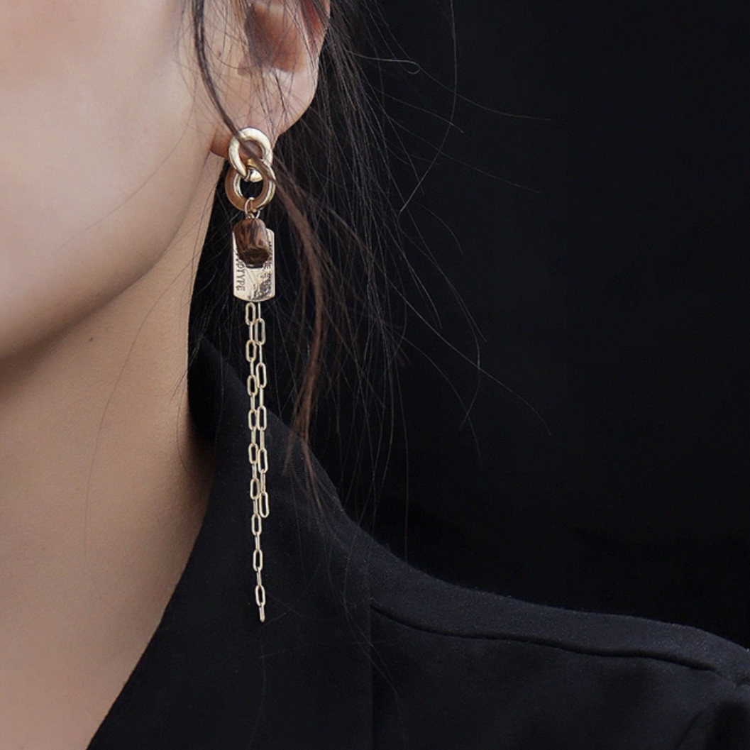 PEMISS原创几何圆环链条流苏耳环