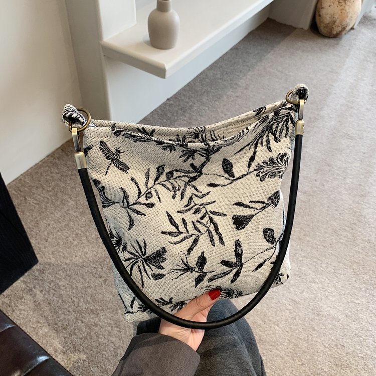新中式单肩包托特包花纹古着感