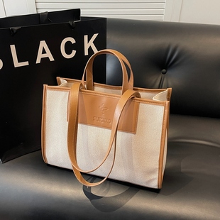 气质通勤帆布托特包2025春夏新款拉链款手提袋妈咪包单肩大包包女