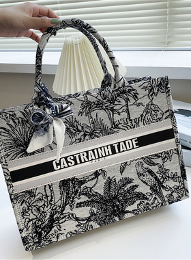 轻复古油画托特包2025春季新品蓝色通勤手提公文包chic气质感大包