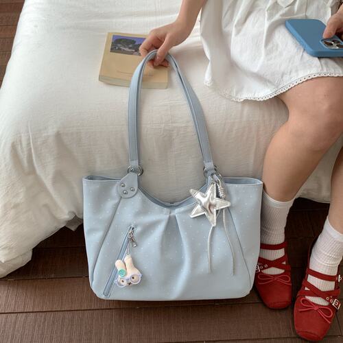 清新波点褶皱包大容量托特包单肩