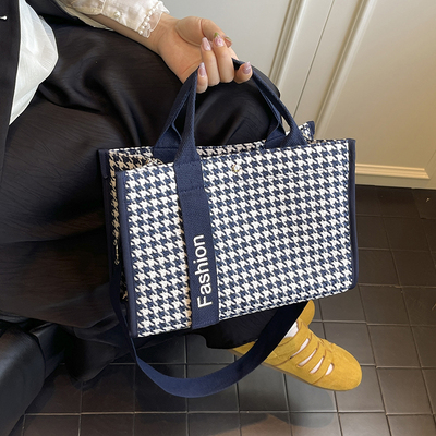 清新文艺千鸟格帆布托特手提斜挎