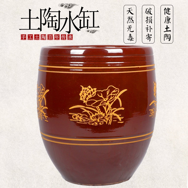 陶瓷缸带盖家用水缸老式土陶腌菜缸米缸酱缸50/100斤酿酒发酵缸