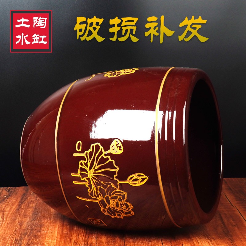 家用米缸带盖瓦缸陶瓷家用储水50/100斤土陶老式酸菜腌菜缸下酱缸