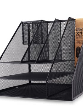得力9832三联文件架资料架收纳文件栏金属网状文具办公用品